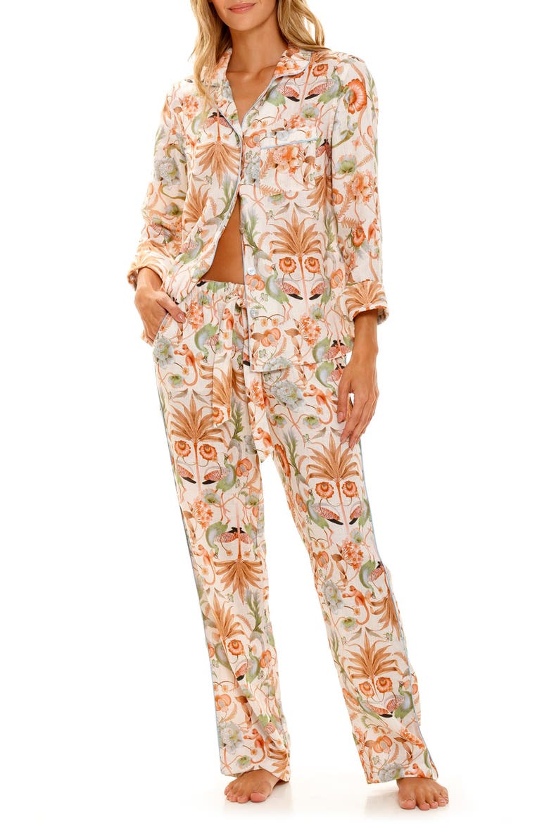 Emma Peach Jungle Linen Pajamas, Main, color, PINK