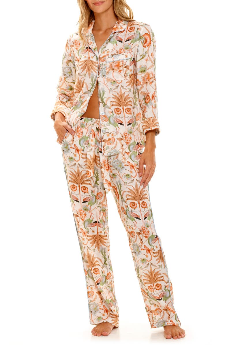 The Lazy Poet Emma Peach Jungle Linen Pajamas, Main, color,