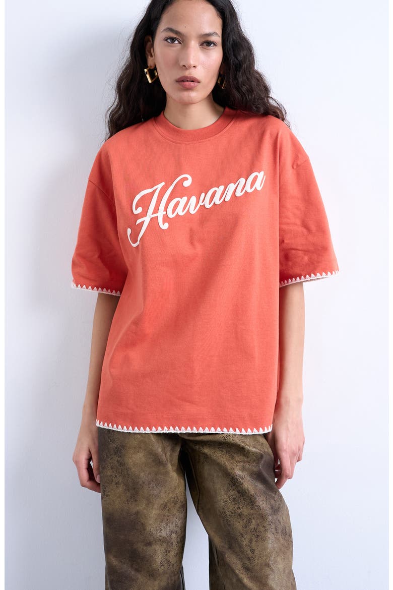 Oversized Havana Graphic Whipstitch Trim T-Shirt, Main, color, ORANGE