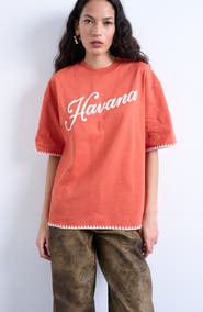 Topshop Oversized Havana Graphic Whipstitch Trim T-Shirt