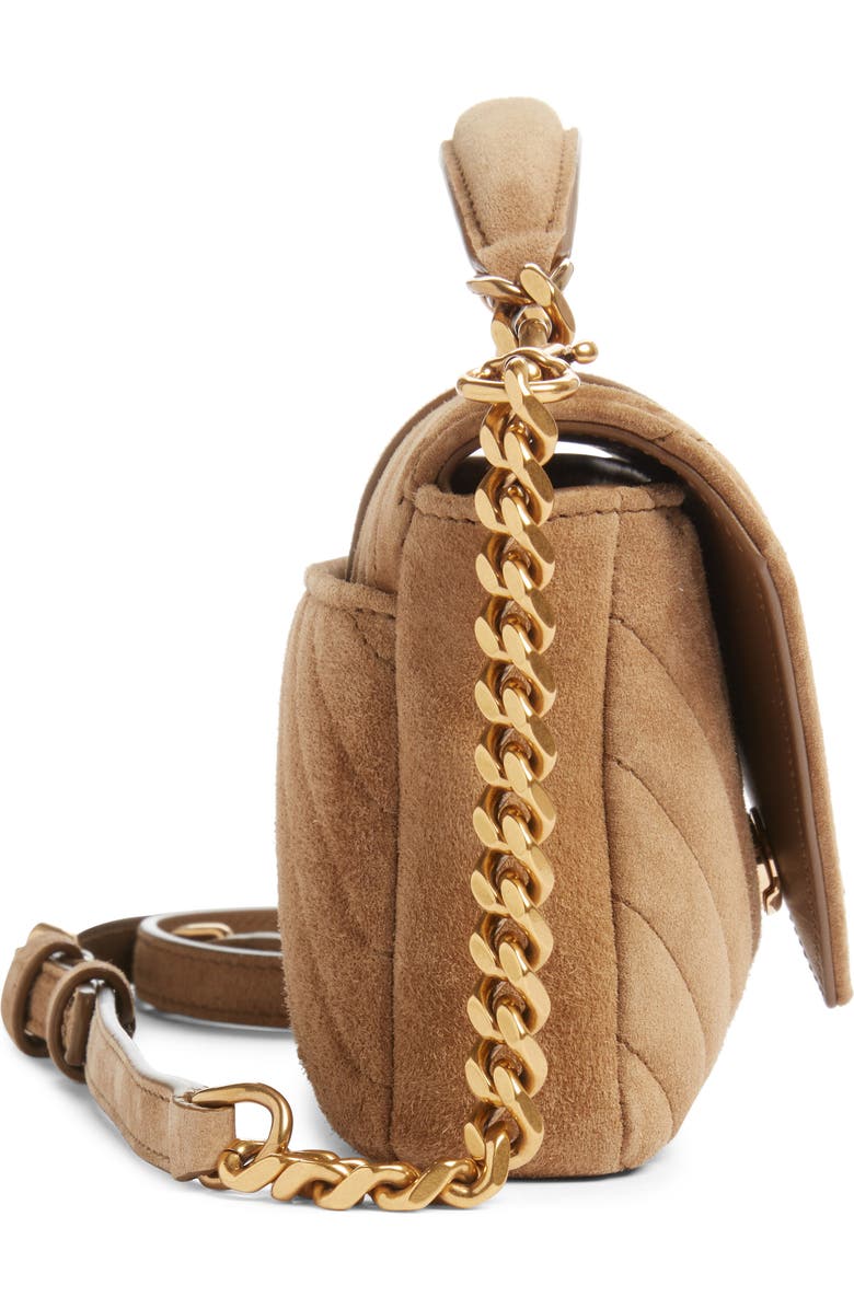 Saint Laurent Mini College Matelassé Suede Crossbody Bag, Alternate, color, Golden Leaf