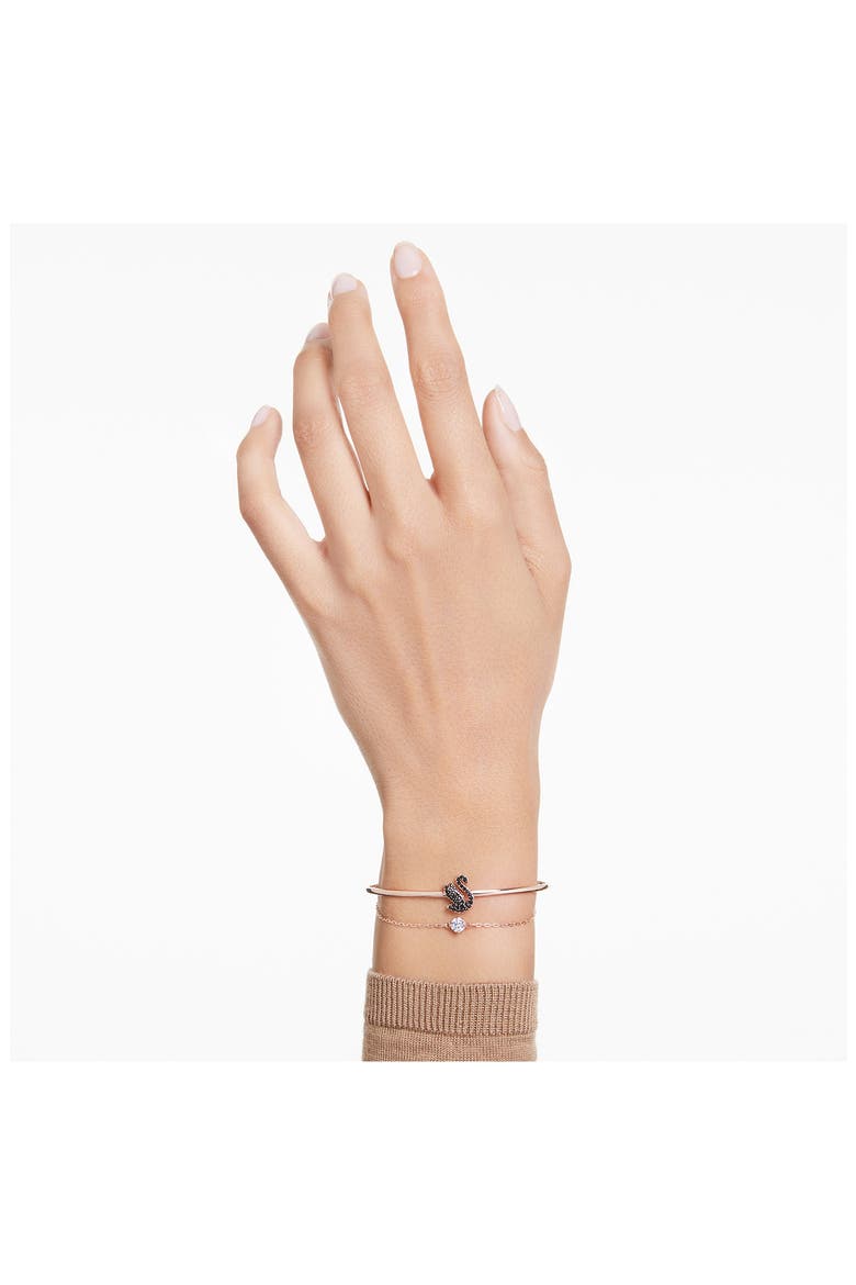 Crystal Swan Charm Bangle Bracelet, Alternate, color, BLACK/ ROSE GOLD