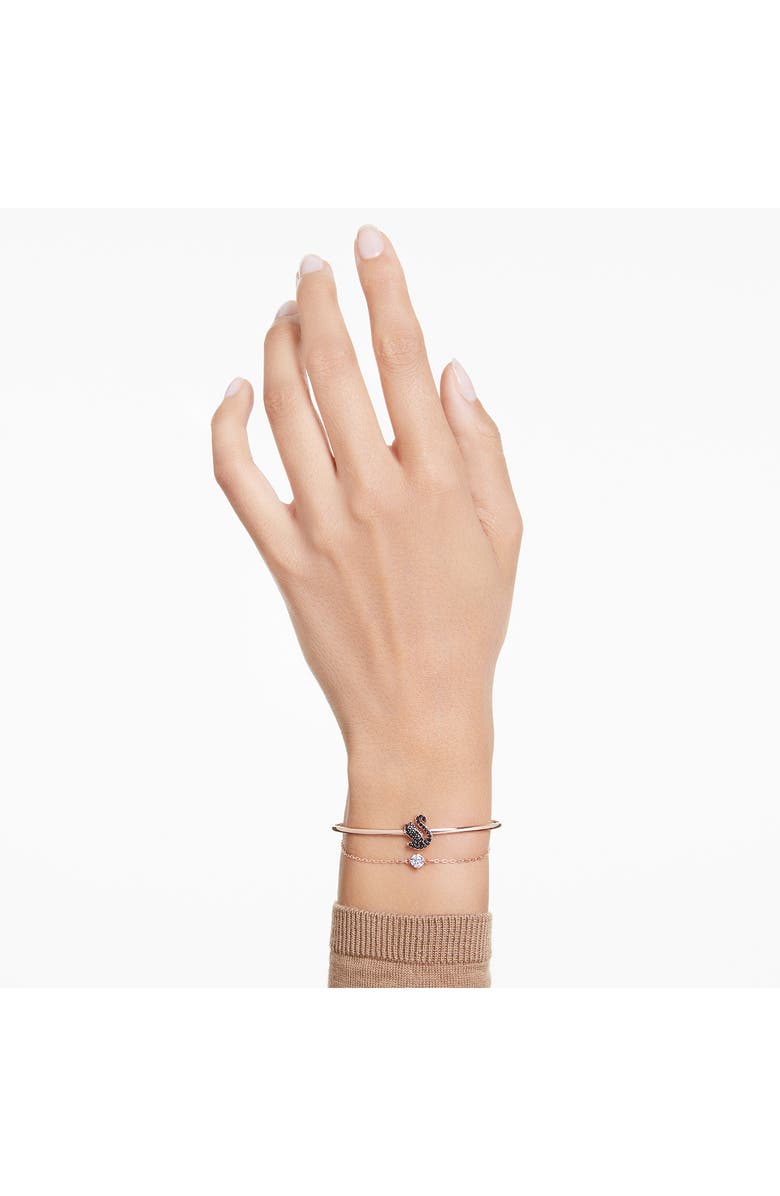 Swarovski Crystal Swan Charm Bangle Bracelet, Alternate, color, Black/ Rose Gold