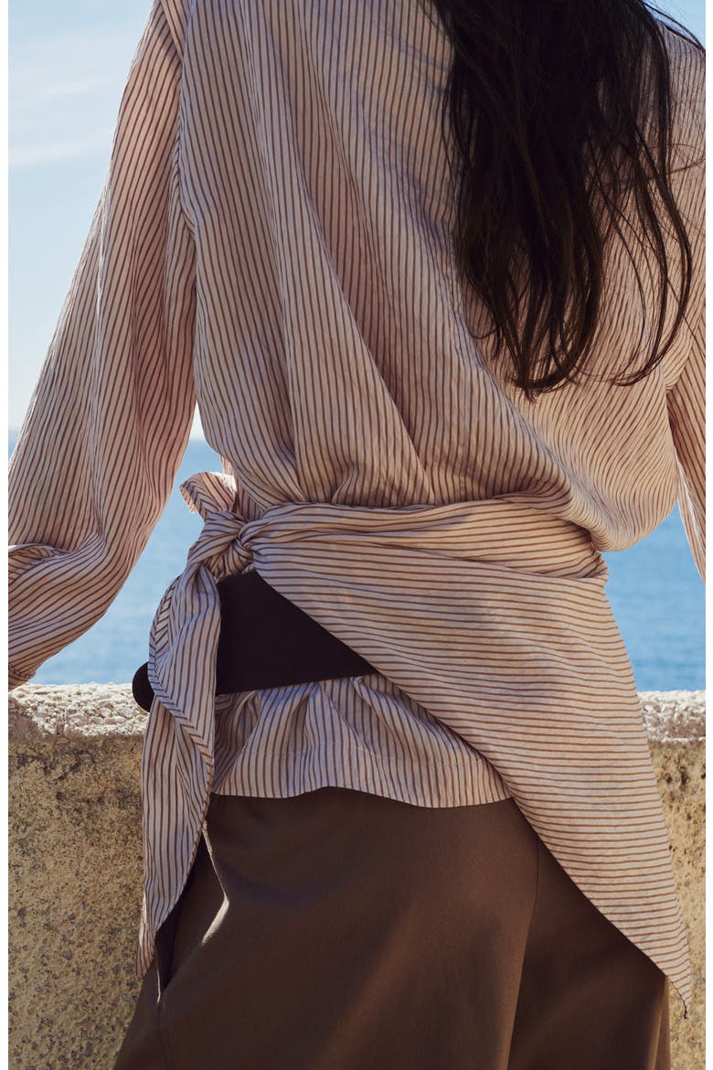 Stripe Knot Detail Asymmetric Top, Alternate, color, BROWN