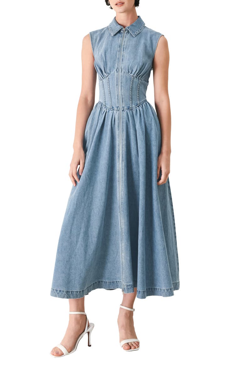 Denim MIdi Dress, Alternate, color, DENIM