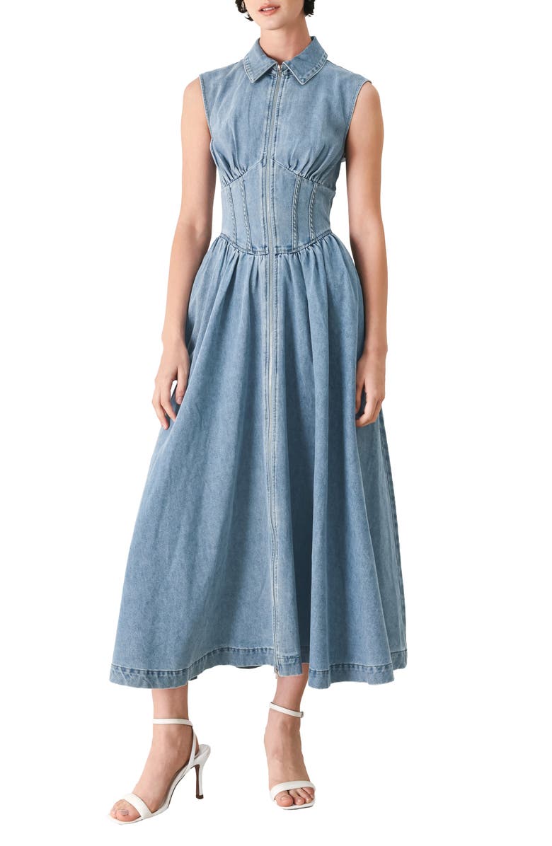 FREEMARKET Denim MIdi Dress, Alternate, color, Denim