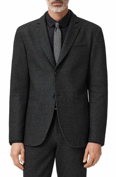 Alllen Charcoal Grey Textured Stretch Wool & Cotton Blend Suit Jacket