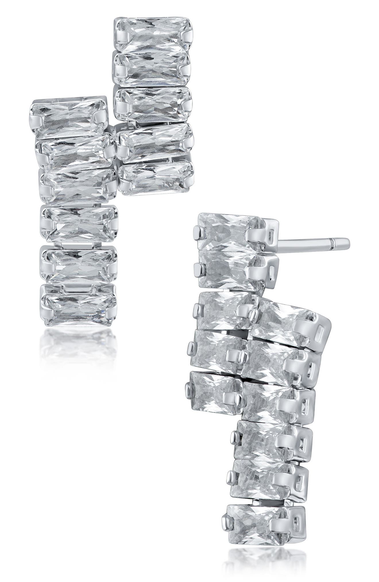 CZ by Kenneth Jay Lane Baguette Cubic Zirconia Double Bar Drop Earrings