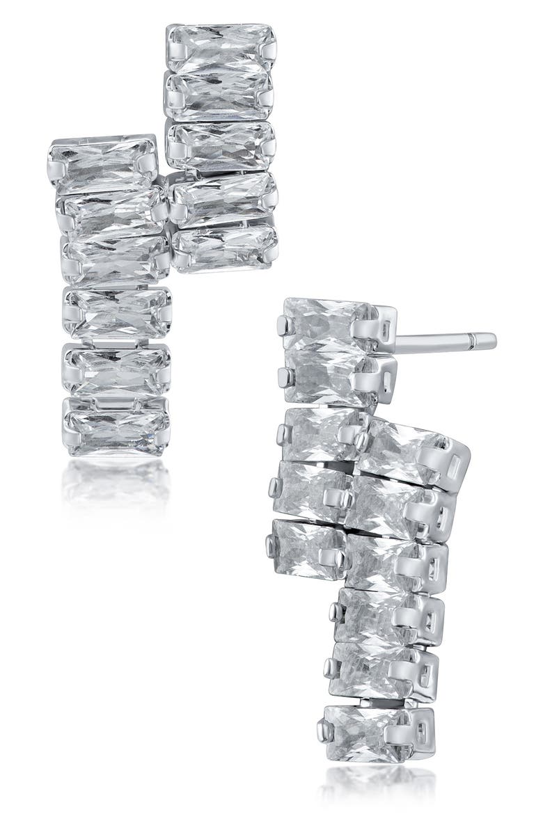 Baguette Cubic Zirconia Double Bar Drop Earrings, Main, color, CLEAR/ SILVER