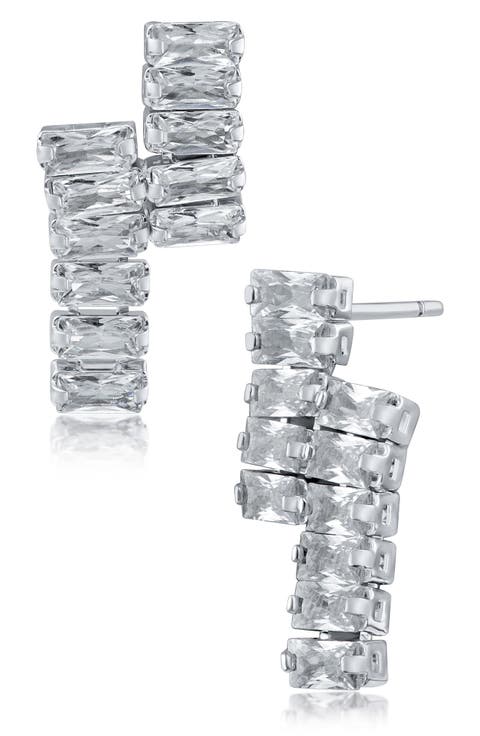 Baguette Cubic Zirconia Double Bar Drop Earrings
