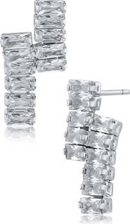 CZ by Kenneth Jay Lane Baguette Cubic Zirconia Double Bar Drop Earrings