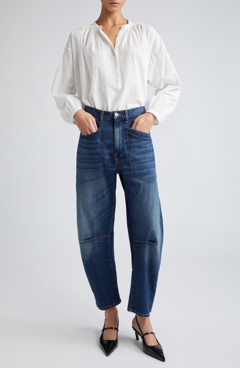 Nili Lotan Neville Cotton Popover Shirt, Alternate, color, Ivory Dobby Stripes