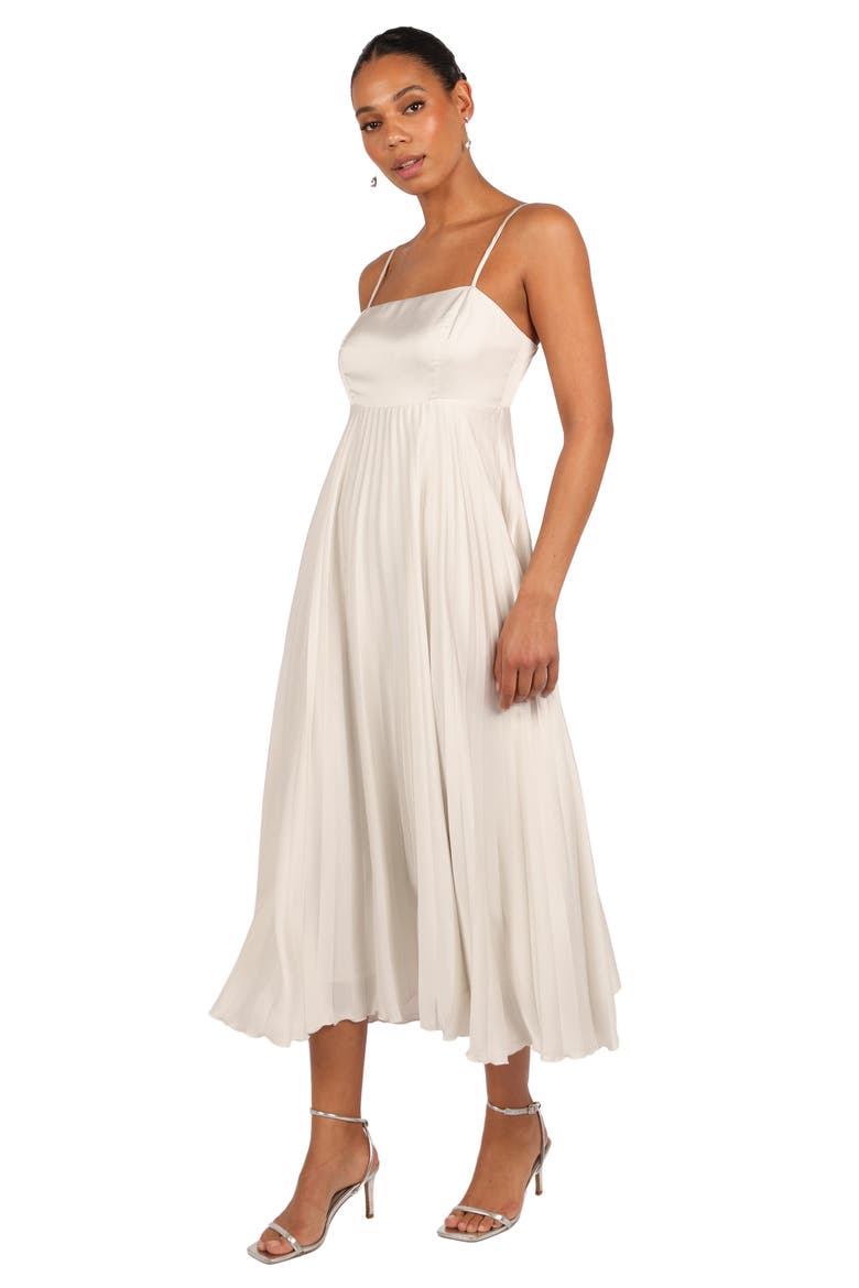 Keegan Pleated Satin Dress, Alternate, color, WHITE