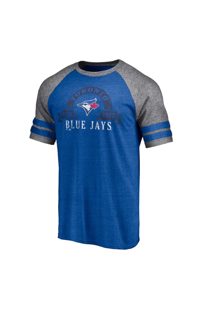 FANATICS Men's Fanatics Branded Heather Royal Toronto Blue Jays Utility Two-Stripe Raglan Tri-Blend T-Shirt, Alternate, color,