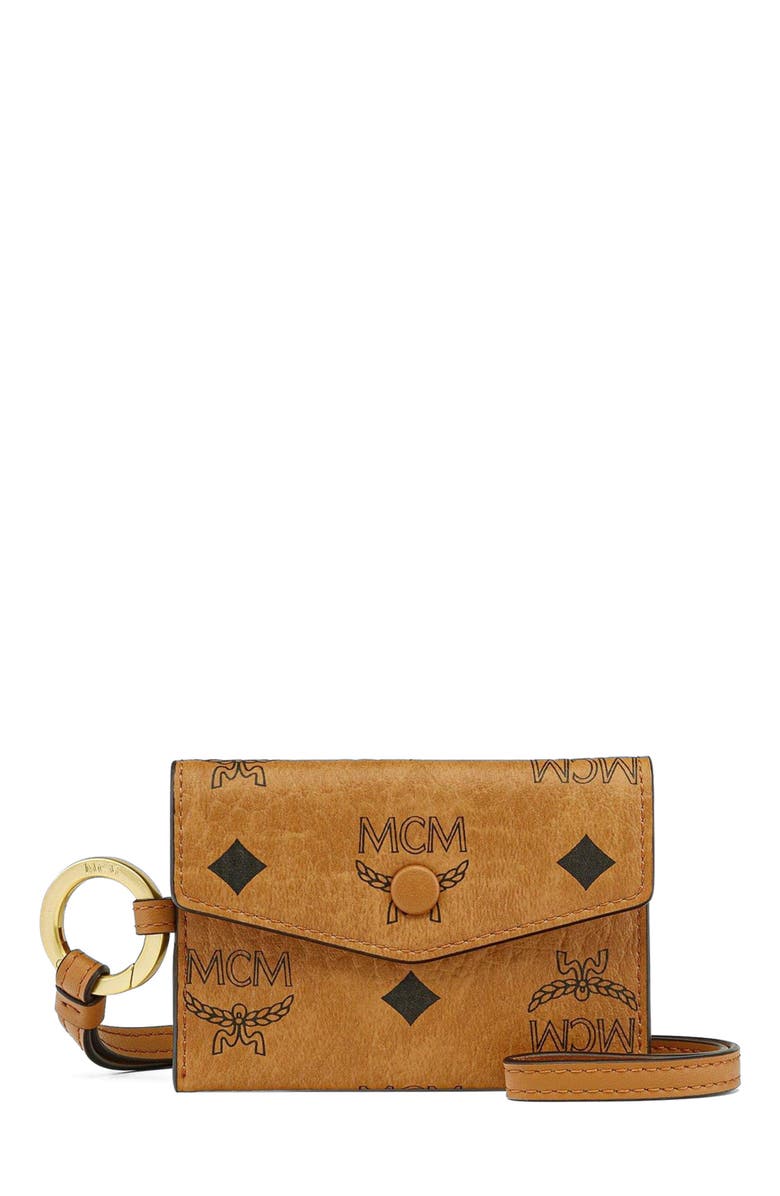 MCM Aren Lanyard Card Wallet in Visetos, Main, color, 
