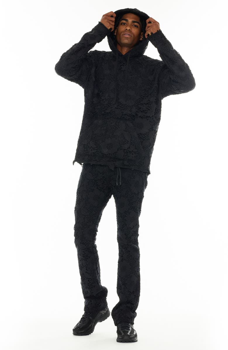 Cult of Individuality Signature Lace Overlay French Terry Pullover Hoodie, Alternate, color, Lace