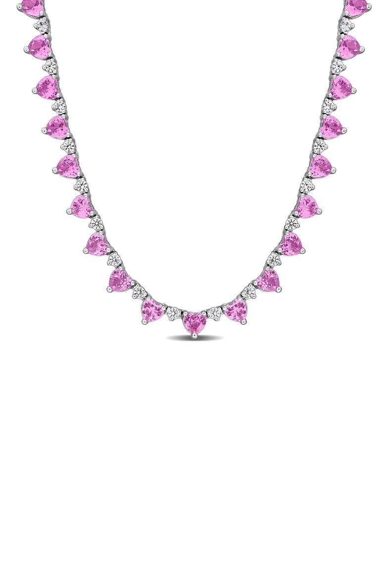 Heart Created Sapphire Necklace, Main, color, PINK
