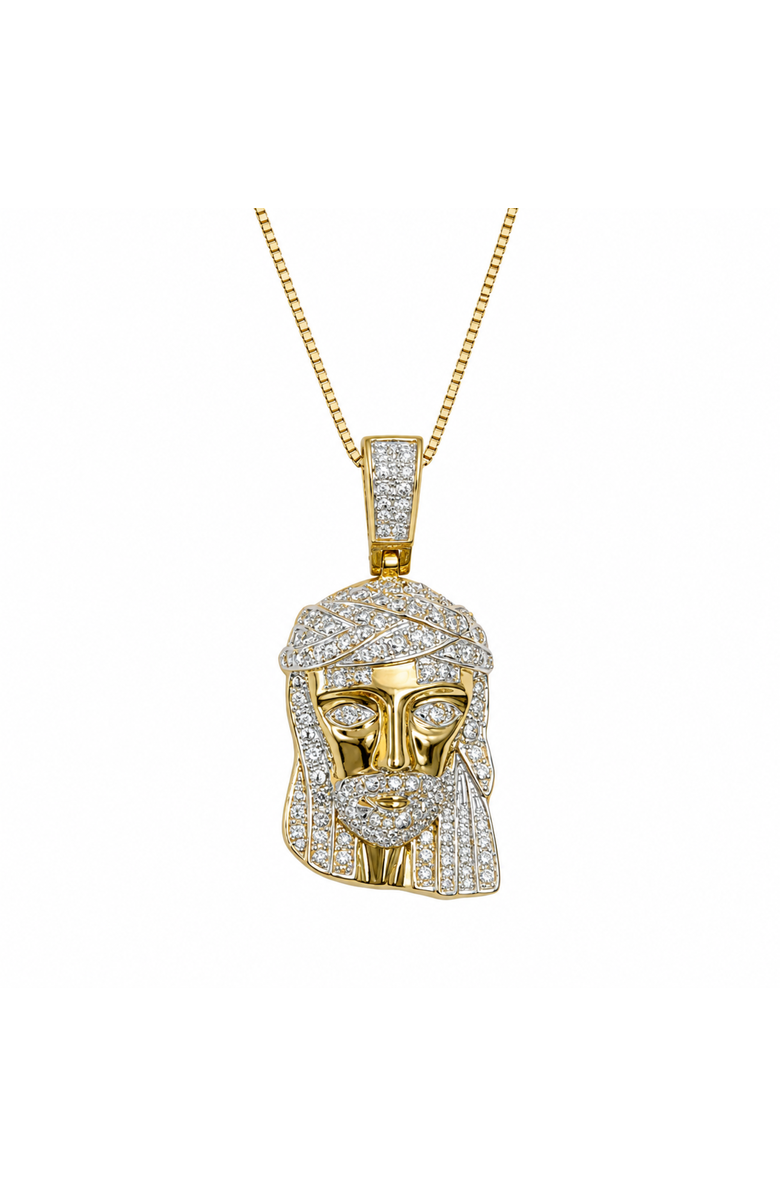 LuvMyJewelry Crowned in Light 10K Gold 0.25 Ct Diamond Jesus Pendant, Alternate, color, 10K Yellow Gold