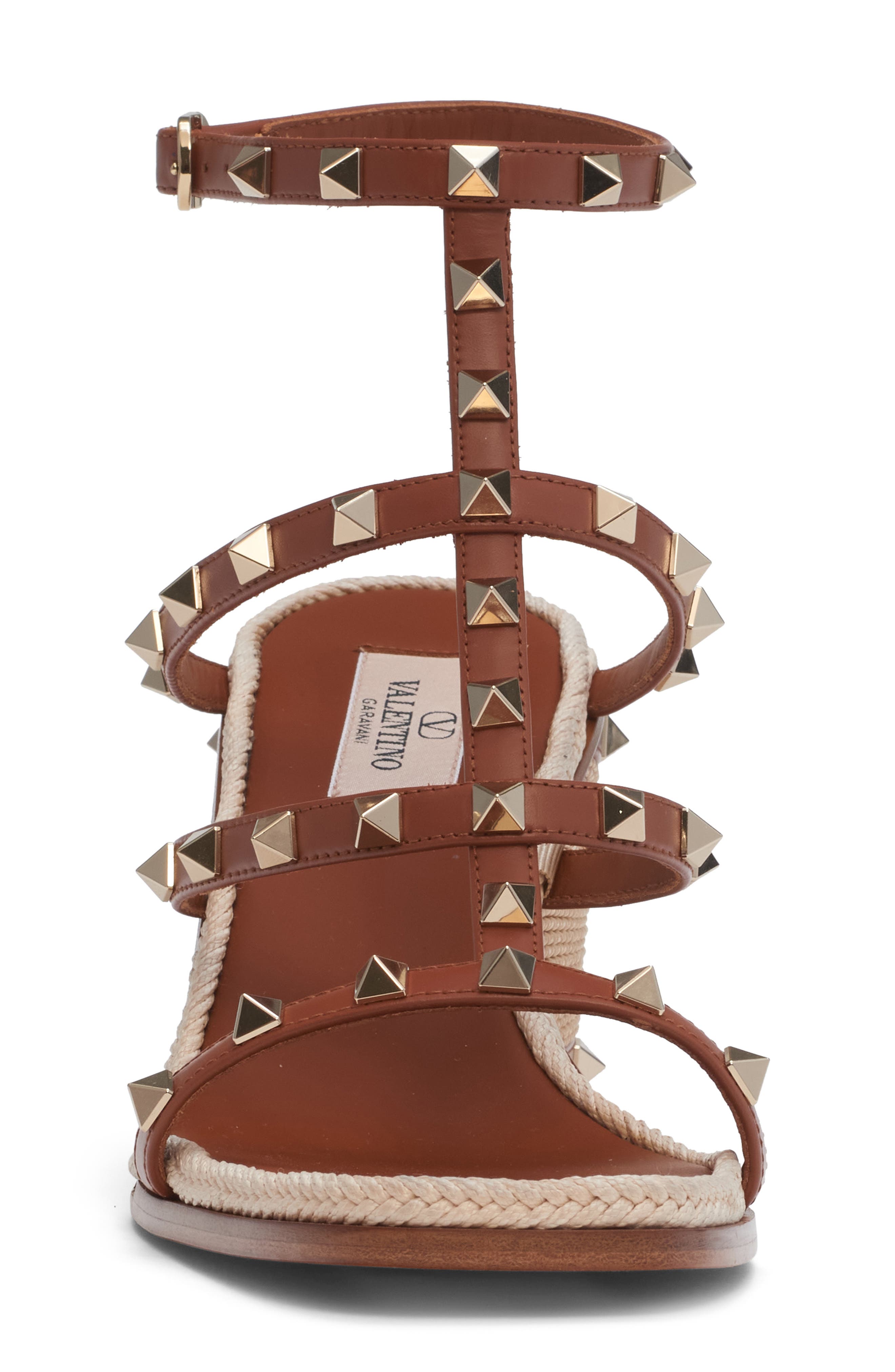 Valentino Garavani Rockstud Espadrille Sandal, Alternate, color, Saddle