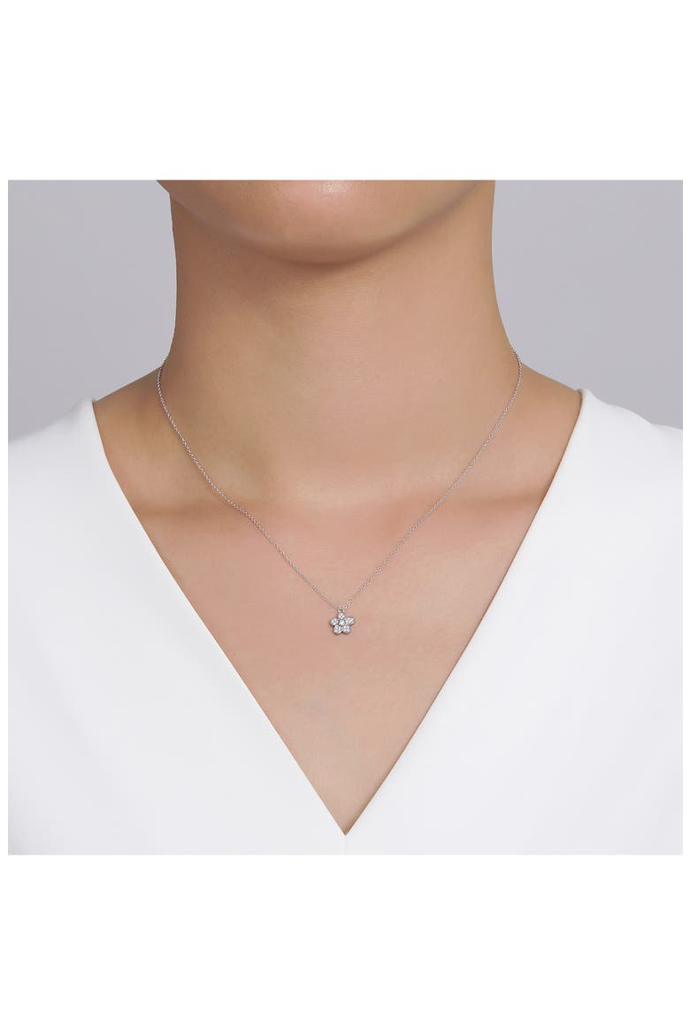 Simulated Diamond Mini Pavé Flower Necklace, Alternate, color, SILVER
