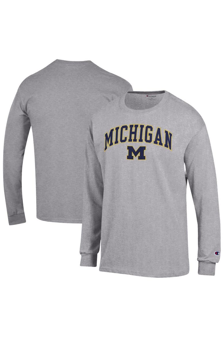 Men's Champion  Heather Gray Michigan Wolverines Arch Over Logo Long Sleeve T-Shirt, Alternate, color, Heather Gray