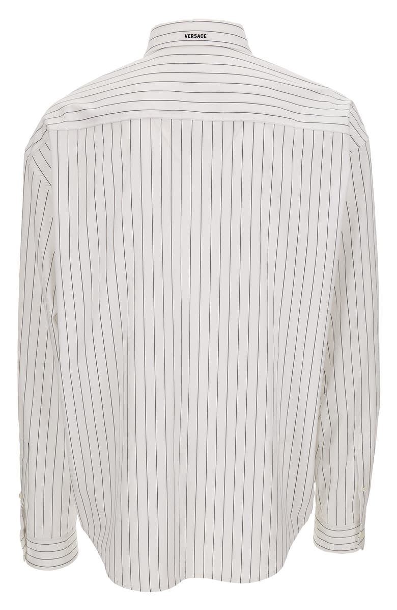 Versace First Line Loose Fit Stripe Cotton Poplin Button-Up Shirt, Alternate, color, Off White Black
