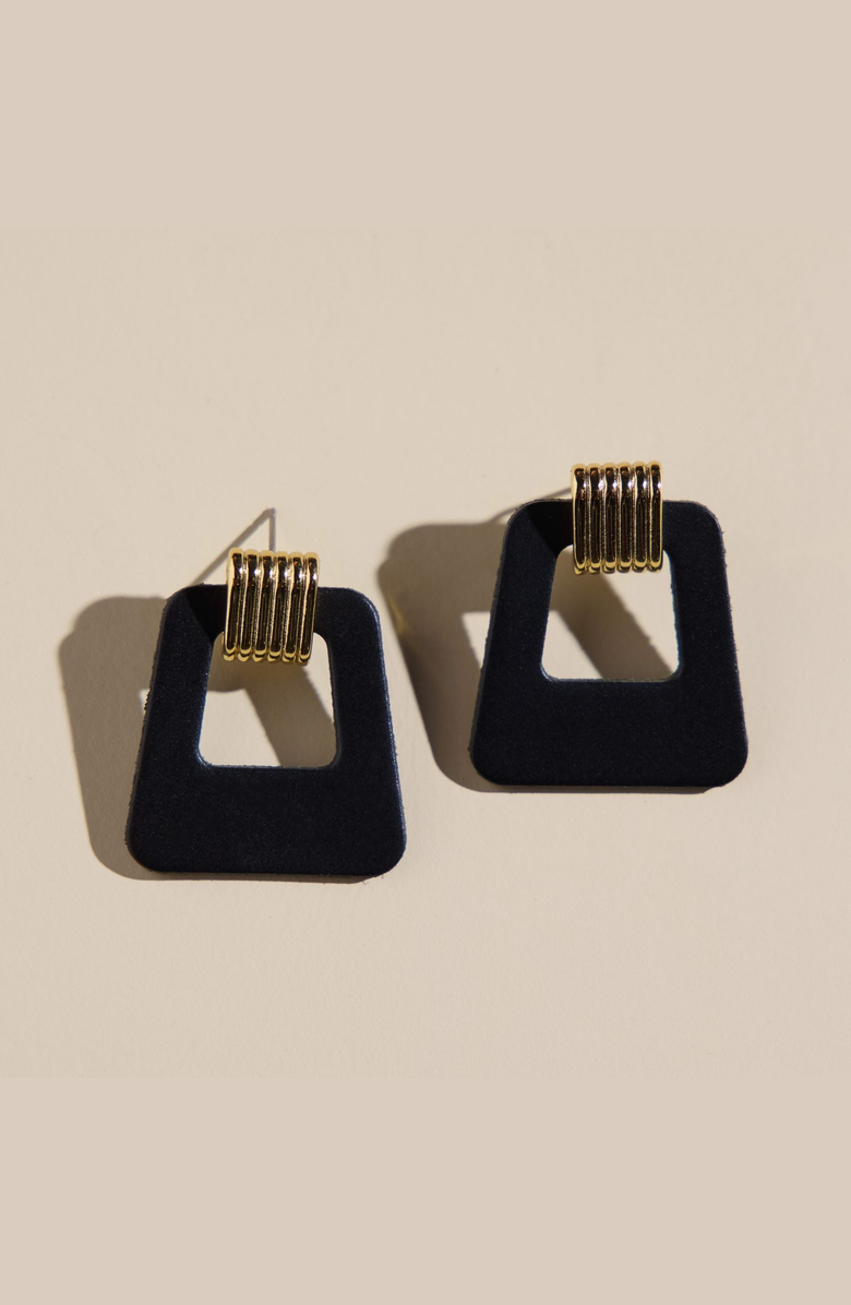 Nickel & Suede Avery Earrings, Main, color, Black / Gold
