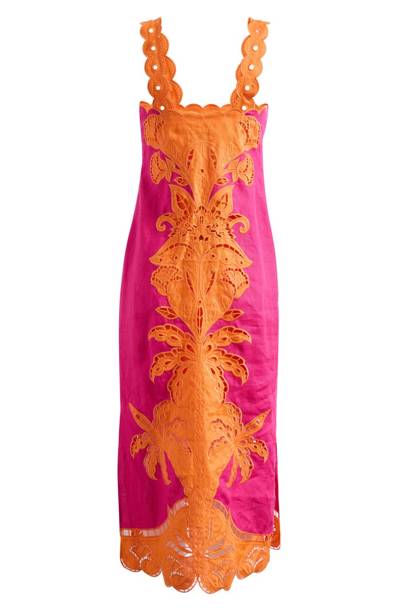 FARM Rio Cutwork Detail Linen Dress, Alternate, color, Pink And Orange