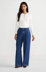 Lands' End High Rise Soft Denim Pleated Wide Leg Trousers