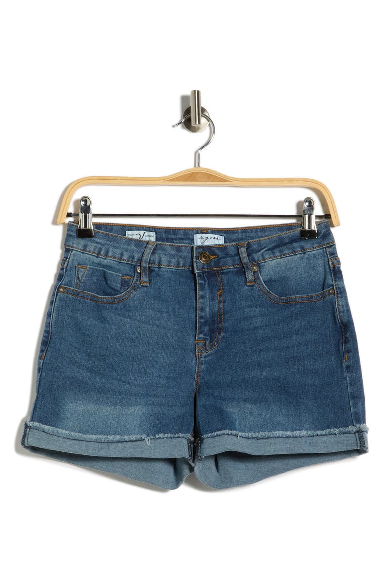 Cuffed Mid Rise Denim Shorts, Alternate, color, DARK WASH