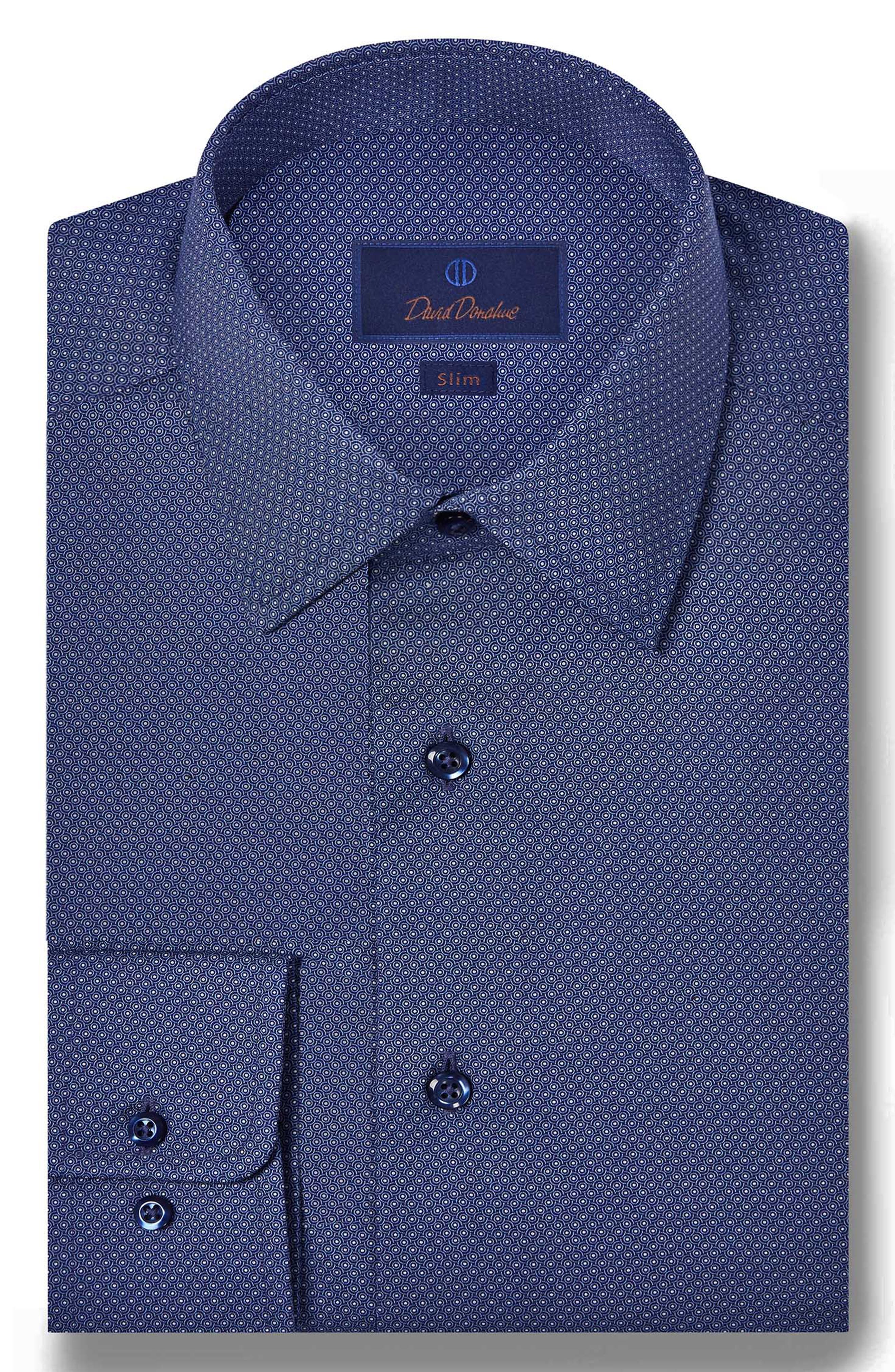 David Donahue Slim Fit Twill Geometric Dot Print Dress Shirt