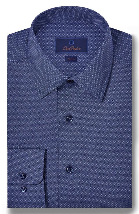Slim Fit Twill Geometric Dot Print Dress Shirt