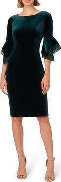 Adrianna Papell Velvet Bell Sleeve Sheath Dress