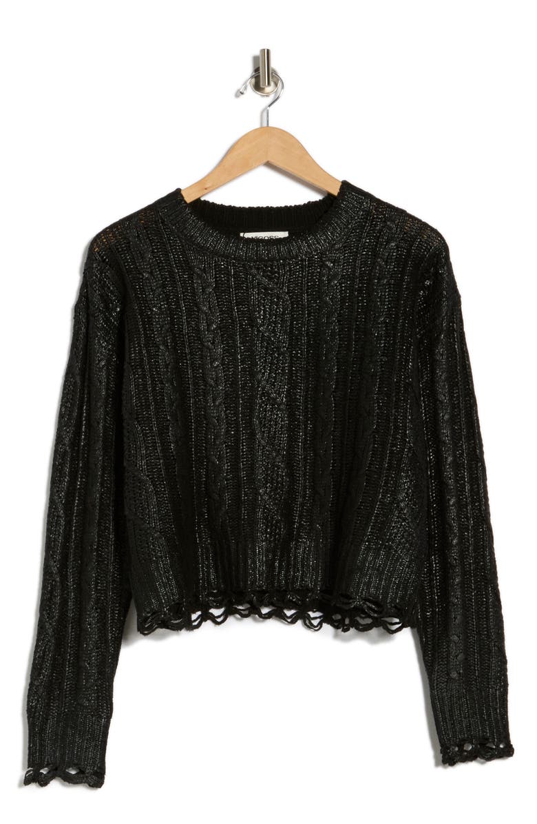 Vigoss Metallic Cable Stitch Sweater, Alternate, color, Black