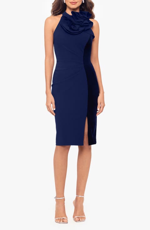 Rosette Velvet Stripe Sheath Dress