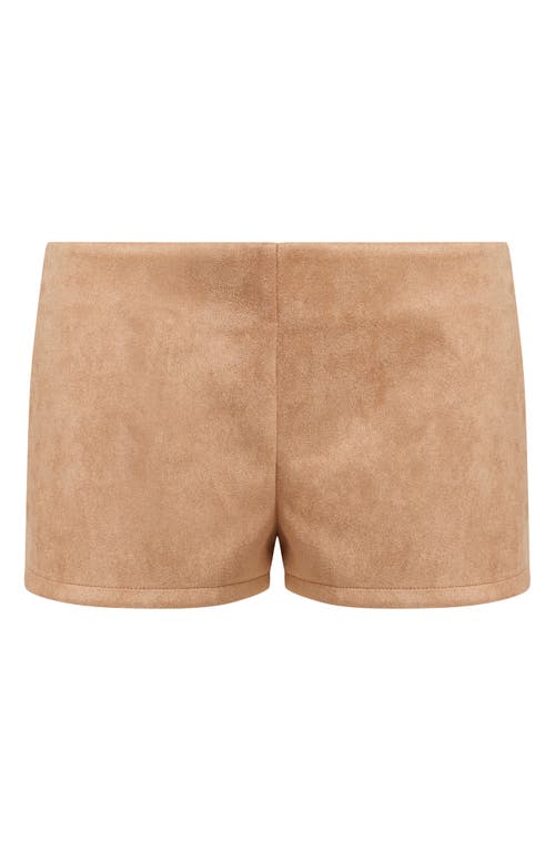 Lioness Sun Drenched Faux Suede Low Waist Mini Shorts In Chocolate