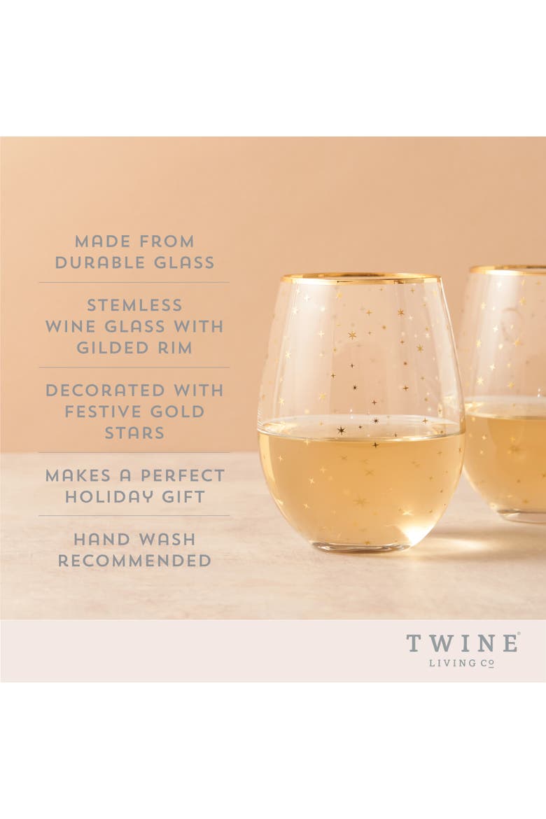 Starlight Stemless Wine Glasses Set of 2, Alternate, color, Gold