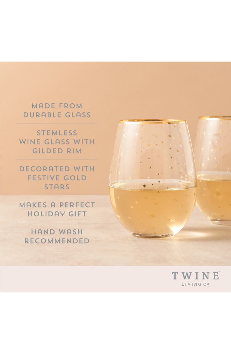 TWINE Starlight Stemless Wine Glasses Set of 2, Alternate, color, Gold