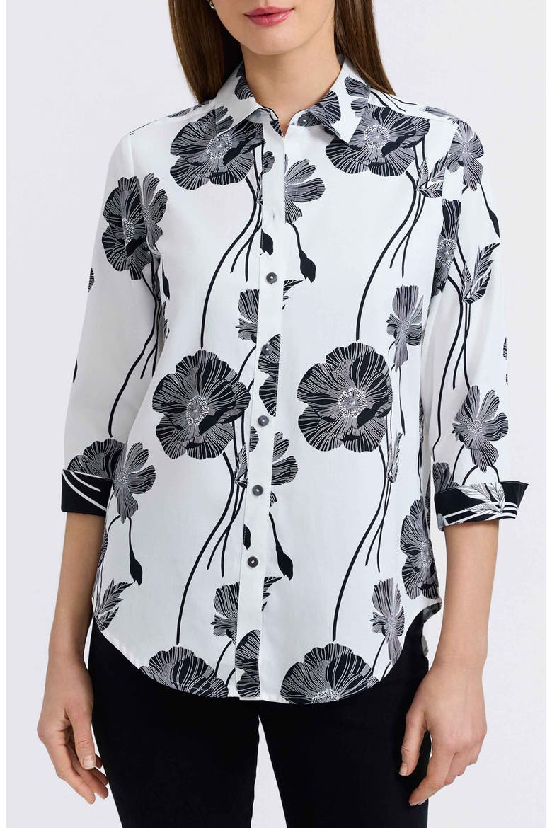 Marina Poppy Print Cotton Button-Up Shirt, Main, color, WHITE/ BLACK
