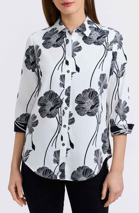 Marina Poppy Print Cotton Button-Up Shirt