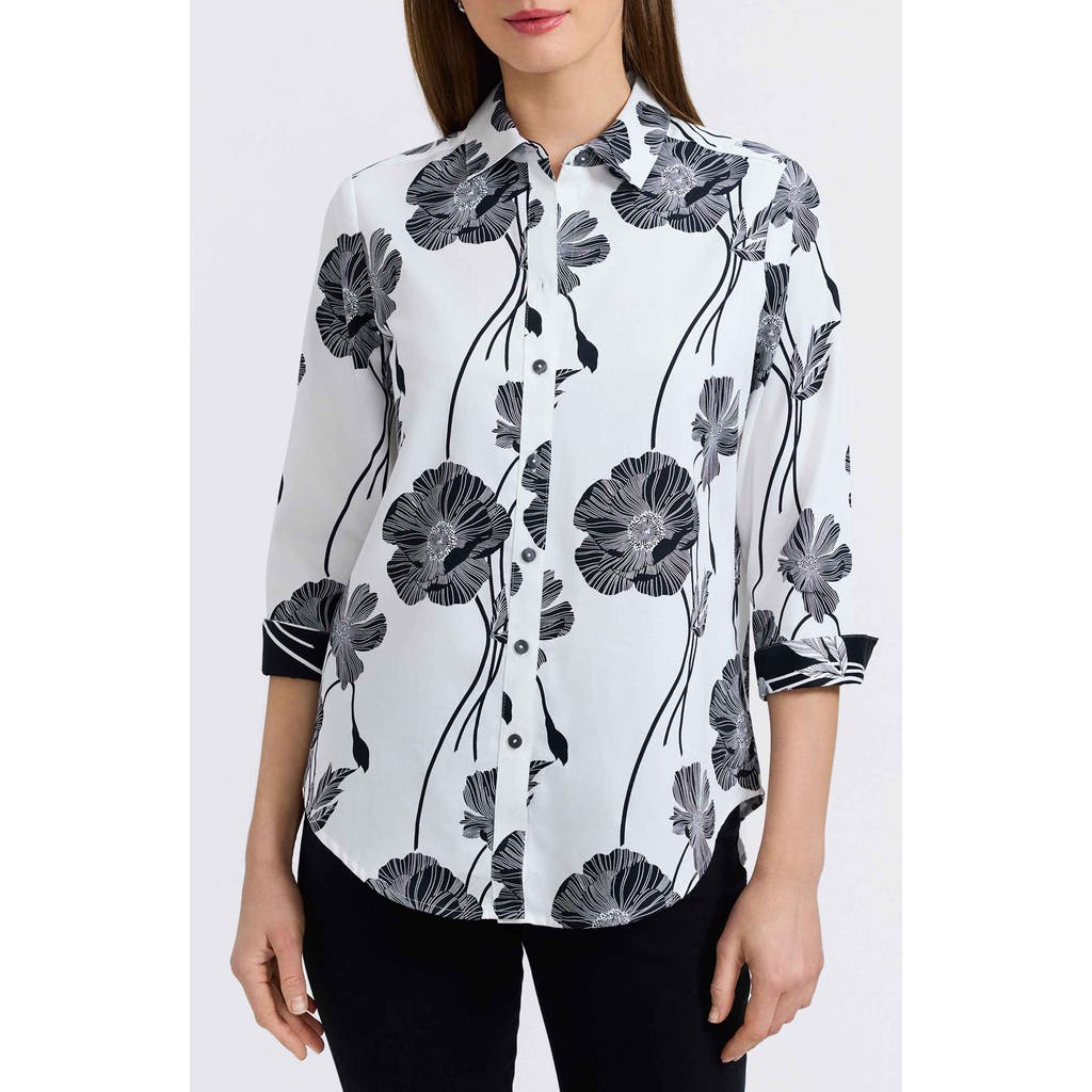 Foxcroft Marina Poppy Print Cotton Button-up Shirt