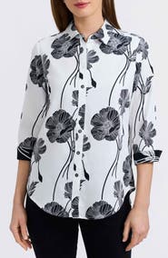 Foxcroft Marina Poppy Print Cotton Button-Up Shirt