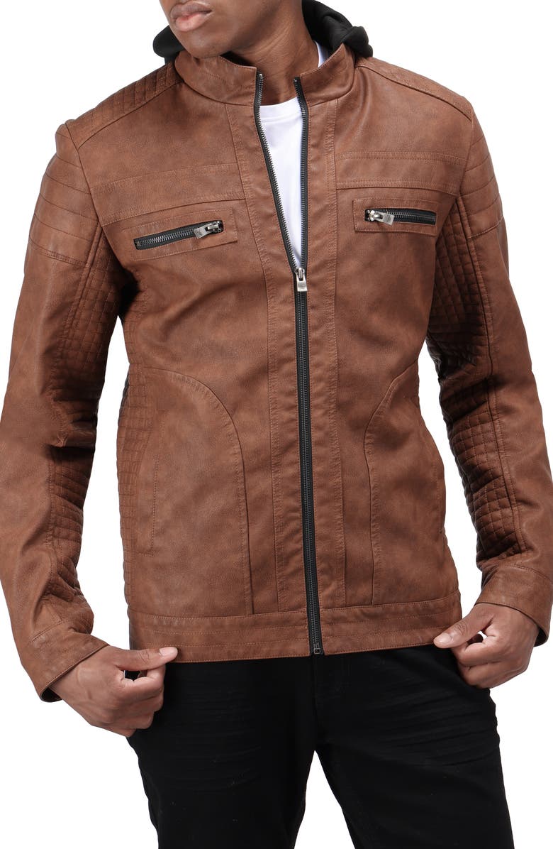 XRAY Faux Shearling Lined Faux Leather Racing Jacket, Main, color, Tan