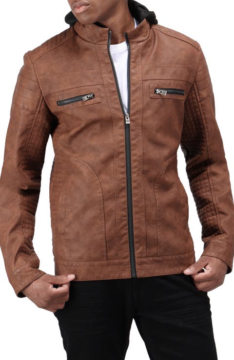 Faux Shearling Lined Faux Leather Racing Jacket