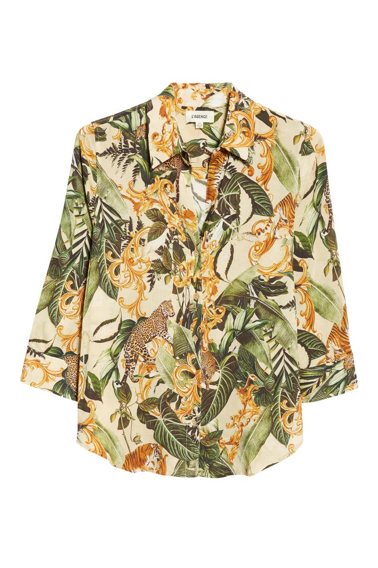 Camille Print Button-Up Shirt, Alternate, color, ECRU MULTI ROCOCO JUNGLE