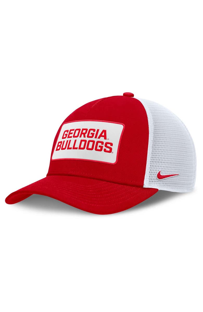 Nike Men's Nike Red/White Georgia Bulldogs 2025 On-Field Rise Patch Trucker Adjustable Hat, Main, color, 