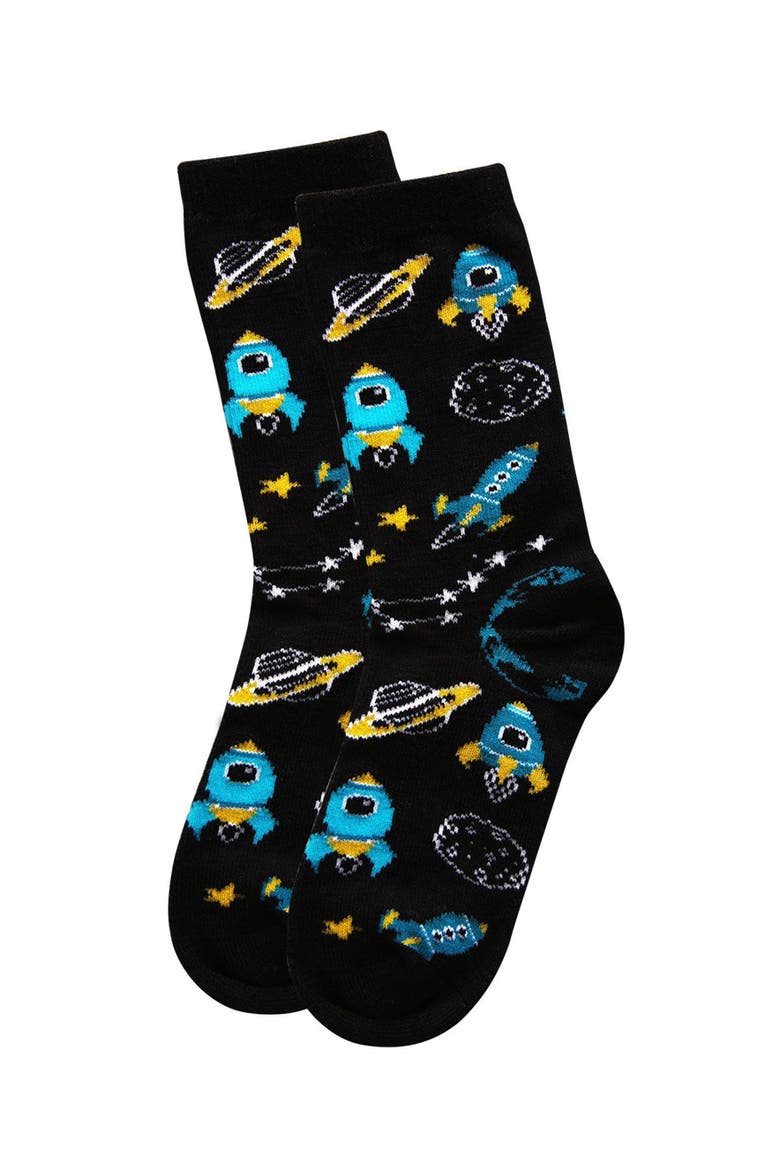 Rocket Ship Crew Socks, Alternate, color, Black