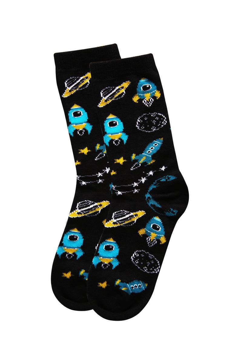 MeMoi Rocket Ship Crew Socks, Alternate, color, Black