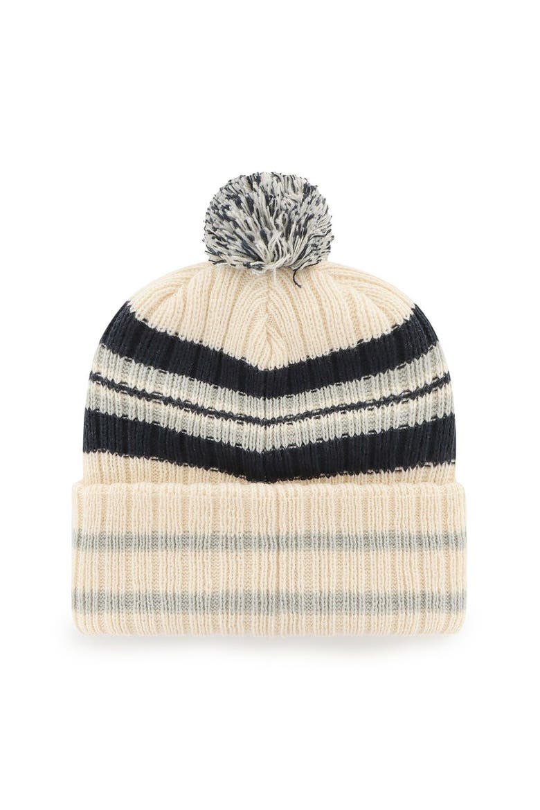 Men's '47 Natural Penn State Nittany Lions Hone Patch Cuffed Knit Hat with Pom, Alternate, color, Natural