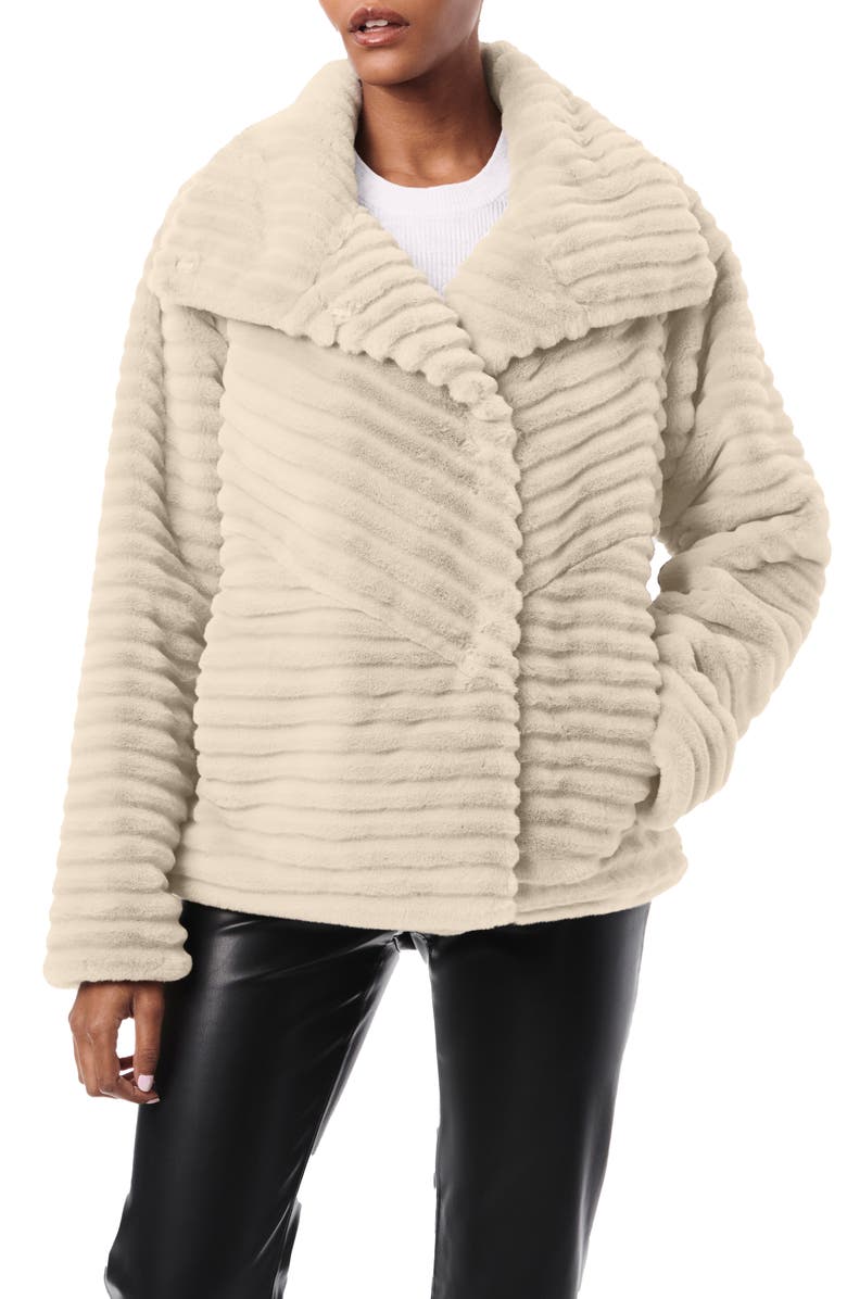 Bernardo Grooved Faux Fur Jacket, Main, color, Oatmeal